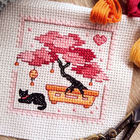 Sakura Kitty Coaster Cross Stitch Pattern Instant Download PDF Cute Cat Lover Gift - Etsy Coaster Cross Stitch, Cute Cat Cross Stitch, Pola Sulam, Cat Cross Stitch, Pixel Pattern, Pixel Art Pattern, Diy Cross Stitch, Cat Lover Gift, Cross Stitch Art