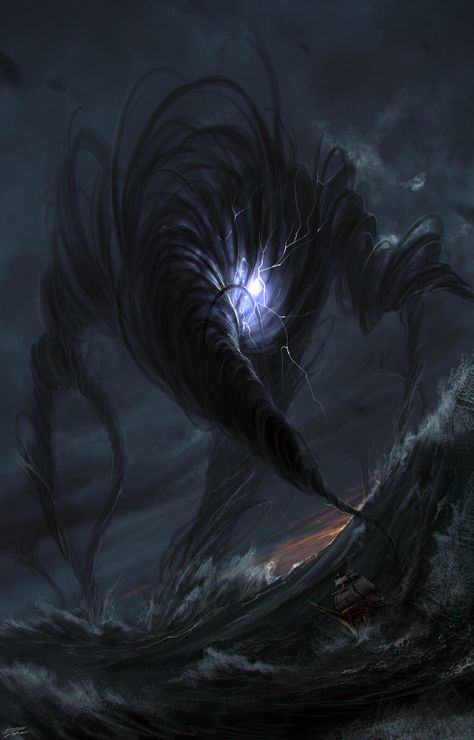 Darkness Element, Elemental Creature Art, Storm Character, Dark Space Fantasy Art, Storm Creature, Storm Elemental, Storm Elemental Art, Storm Magic, Storm Fantasy Art