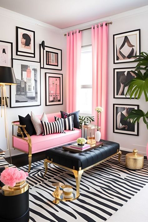 Transform your space into a chic haven with Kate Spade-inspired interior vibes! 🌸✨ Explore playful patterns, vibrant colors, and stylish accents to infuse your home with that signature Kate Spade charm. Elevate your living space with a touch of glamour and a dash of whimsy. 💖🛋️ #KateSpadeStyle #HomeDecorInspo #ChicLiving Infuse your living space with the vibrant spirit of Kate Spade! 🌈✨ cozyspiritstudio.etsy.com ETSY USA Pink And Black Living Room, Pink Sofa Living Room Ideas, Pink Sofa Living Room, Black Living Room Ideas, Black Living Room Decor, Colorful Room Decor, Colorful Apartment, Sleek Furniture, Dream Apartment Decor