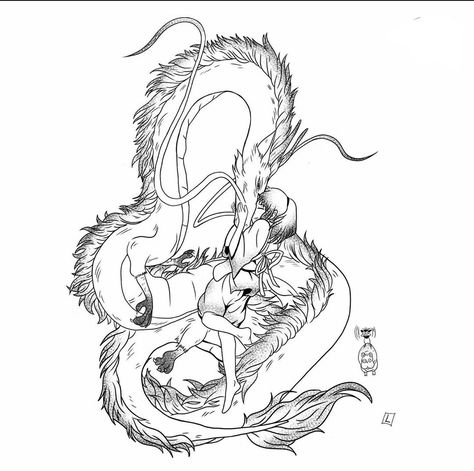 Haku And Chihiro Tattoo, Haku Tattoo Design, Haku Dragon Tattoo Design, Chihiro Drawing, Haku Dragon Tattoo, Dragon Tattoo Hip, Haku Tattoo, Haku And Chihiro, Haku Chihiro