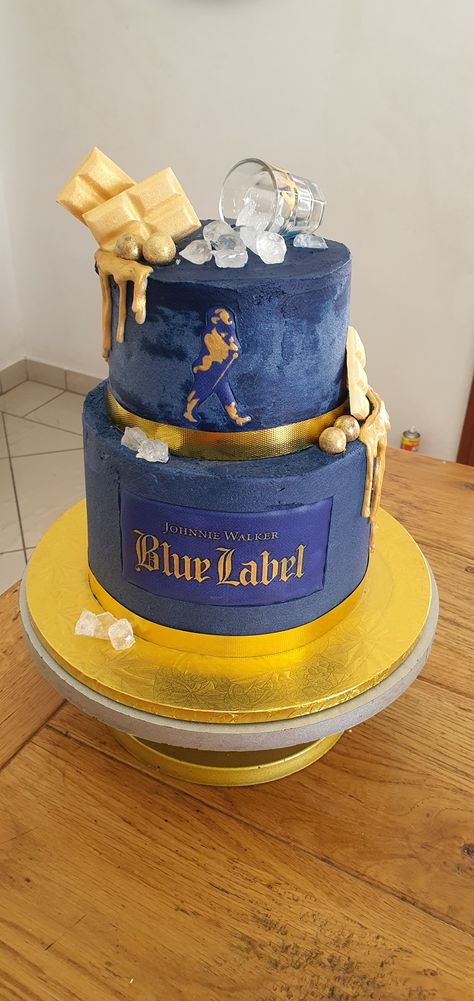 44 Birthday Cake For Men, Johnny Walker Birthday Theme, Blue Label Cake Ideas, Wine Cake Designs For Men, Johnnie Walker Cake, Johnny Walker Cake, Blue Label Cake, Whiskey Cake Design, Johnnie Walker Birthday