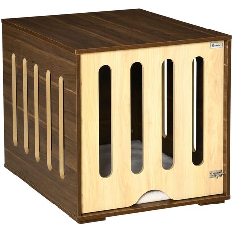 PawHut Furniture Style Dog Crate End Table with Removable Door Panel, Dog Crate Bed with Foam Cushion, Safety Lock, Indoor Use, for Small & Medium Dogs, Brown Dog Kennel End Table, Dogs Brown, Dog Crate End Table, Furniture Style Dog Crate, Wood Dog Crate, Crate End Tables, Small Sized Dogs, Wooden Dog Crate, Wooden Dog Kennels