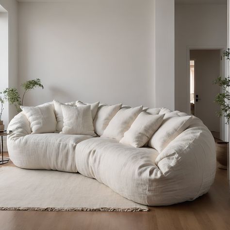 Off White Coocoon Puffer Couch Aesthetic Couches, Puffy Couch, White Cloud Couch, Fluffy Couch, Neutral Couch, Couch White, Star Pics, Cloud Couch, Fall House