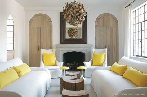 This room is in harmony. This means that unity and variety are effectively combined. This room is mostly neutrals and earthy tones with some whites. These parts of the room are related by one idea and they are consistent. There is also variety within this room, a touch of yellow is also throw into the idea of the room which gives it some variety. Coastal Living Rooms, Interior Pictures, Atlanta Homes, Updating House, Coastal Cottage, Coastal Living, Beautiful Interiors, Home Furnishings, Home Goods