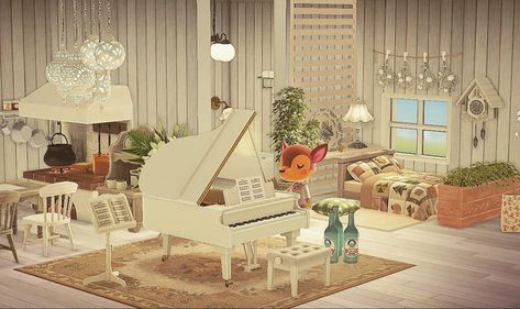 Acnh Music Room Ideas, Fauna Happy Home Paradise, Acnh Piano Room, Happy Home Paradise Fauna, My Piano Hangout Acnh, Piano Room Animal Crossing, Acnh Happy Home Paradise Bedroom, Animal Crossing Happy Home Paradise Cafe, Animal Crossing Happy Home Paradise