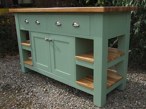 Painted Kitchen Island, Breakfast Room Green, Free Standing Kitchen Cabinets, Green Kitchen Island, Freestanding Kitchen Island, Country Cottage Interiors, Dresser Kitchen Island, Kitchen Larder, Wood Projects Plans