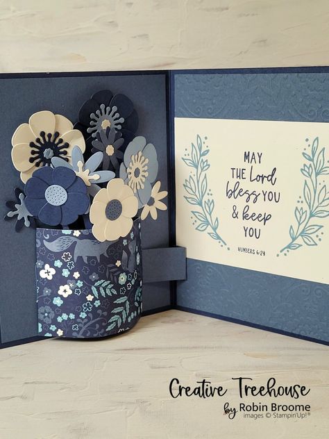 Pop Up Vase Card Tutorial, Fold Out Cards Diy, Su Mediterranean Blooms, Paper Florist Dies Su, Stampin Up Pop Up Cards, Stampin Up Courage And Faith, Courage And Faith Stampin Up Cards, Stampin Up Fancy Fold Cards, Stampin Up Fun Fold Cards