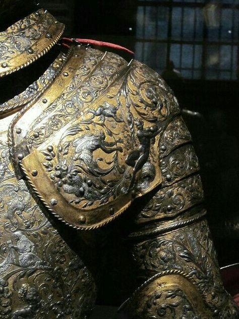 Engraved plate. Armor Shoulder, Silver Armor, Armor Reference, Helmet Armor, Ancient Armor, Historical Armor, Knight In Shining Armor, Knight Armor, Arm Armor