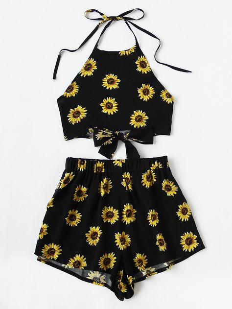 Mode Rockabilly, Costume Intero, Crop Top Outfits, Cute Comfy Outfits, Tween Outfits, Sunflower Print, Cute Summer Outfits, Girls Fashion Clothes