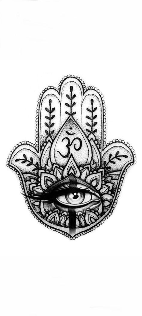 Om Symbol Tattoo, Hamsa Tattoo Design, Hamsa Art, Hindu Tattoo, Hamsa Tattoo, Artsy Ideas, Art Mobile, Symbol Tattoo, The Evil Eye