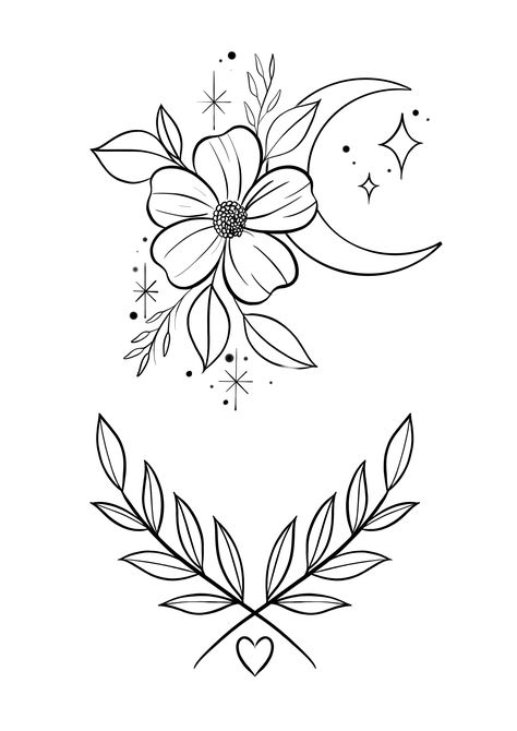 Small Flash Art Tattoos, Tattoo Outline Drawing Simple, Shin Tattoo Ideas For Women, Stencil Tattoo Ideas For Women Simple, Cute Small Simple Tattoo Ideas, Girly Tattoo Outline, Tattoo Letter Stencils, Petunias Tattoo Design, Beginner Sleeve Tattoo Women