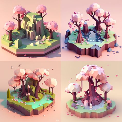 Low Poly Video Game Art, Low Poly Forest Environment, Low Poly Japanese, Blender Low Poly Environment, 3d Low Poly Environment, Low Poly Blender Ideas, Low Poly Art 3d, Low Poly World, Low Poly Game Art