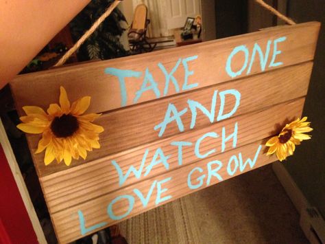 "take one and watch love grow" sign for wedding favors sunflower seeds Sunflower Reception, Sign For Wedding, Sunflower Wedding, Love Signs, Wedding Plans, Sunflower Seeds, Celebration Of Life, Wedding Signs, Wedding Favors