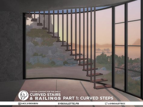 The Sims Resource - Patreon Early release - Curved stairs part 1: Steps Sims 4 Modern Door Cc, Ts4 Stairs Cc, Stair Parts, The Sims 4 Packs, Casas The Sims 4, Curved Walls, Modern Stairs, Media Wall, Sims 4 Cc Furniture