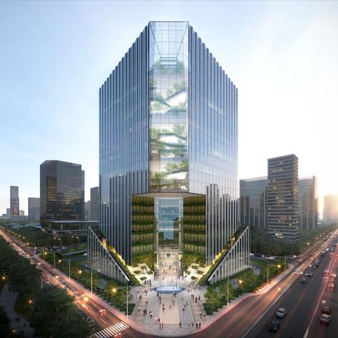 Located in the core area of ​​the Jiaozi Park business district, the B07 plot is an important city node where the landscape axis of Jiaozi Park and the urban axis of Tianfu Avenue meet. The new headquarter office building with perfect work-live balance will become an important engine for the district development in the future.  #architecture #architect #amazingarchitecture #design #interiordesign #interiordesigner #decor #homedecor #home #house #luxury #diy #travel #amazing #photography Plot Design, Hotel Design Architecture, Commercial And Office Architecture, Office Building Architecture, High Building, Innovative Architecture, Skyscraper Architecture, Architect Design House, Hotel Building