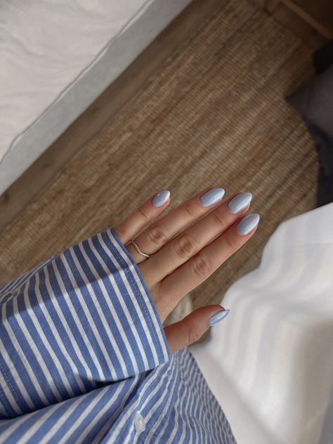 Pastel Glazed Nails, Baby Blue Glazed Nails, Milk Blue Nails, Blue Milky Nails, Glossy Blue Nails, Neutral Blue Nails, Blue Glazed Nails, Milky Blue Nails, Baby Blue Chrome Nails