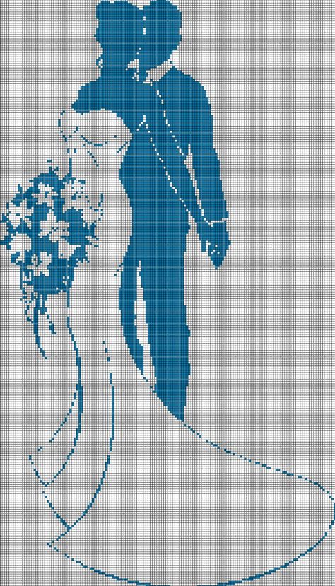 Simple Chart, Cross Stitch Silhouette, Wedding Cross Stitch Patterns, Graph Paper Drawings, Wedding Cross Stitch, Cross Stitch Rose, Diy Sewing Clothes, Wedding Couple, Filet Crochet