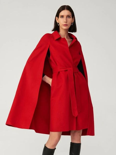 Belted Cape Coat, Belted Cape, Wool Cape Coat, Tailored Fashion, Powerful Woman, Professional Style, Wool Cape, Red Party, Women Overcoat