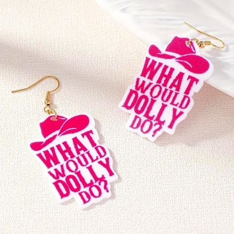 Acrylic WHAT WOULD DOLLY DO? Hot Pink Dangle Earrings Pink Dangle Earrings, White Hoop Earrings, Cactus Earrings, Puka Shell, Rice Bead, Crystal Hoop Earrings, Pearl Design, Square Earrings Studs, Hoop Earring Sets