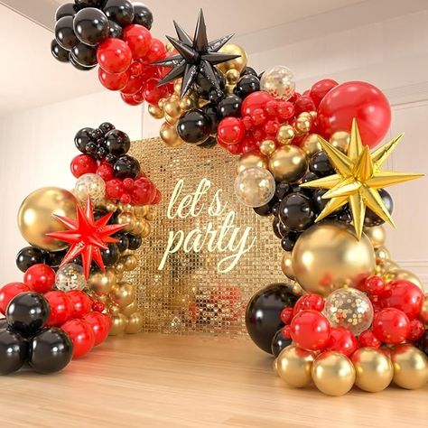 Amazon.com: 141pcs Black and Gold Balloons Garland Arch Kit, 18 12 10 5inch Black Gold Confetti Balloons with Star Balloons for Men Birthday, Graduation,Wedding, Retirement Party Decorations : Toys & Games Red Black And Gold Balloon Arch, Red Black And Gold Balloon Garland, Black And Gold Party Decorations, Hollywood Birthday, Star Balloons, Balloons Arch, Debut Ideas, Black And Gold Balloons, Bollywood Theme