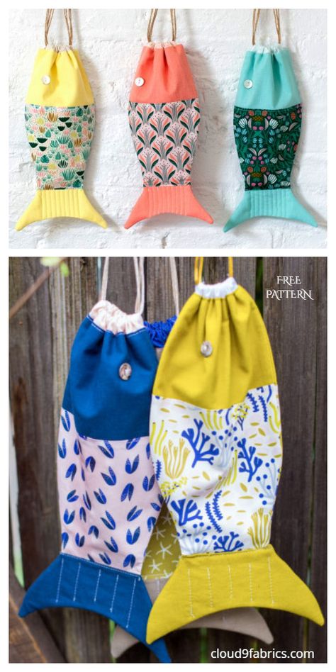 DIY Fabric Drawstring Fish Bag Free Sewing Patterns | Fabric Art DIY Free Sewing Patterns For Women, Bag Free Sewing Pattern, Fish Bag, Sewing Patterns For Women, Boy Sewing, Fabric Fish, Sewing To Sell, Fabric Sewing Patterns, Patterns Fabric