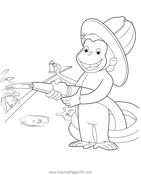 Curious George As Fireman Coloring Page Curious George Coloring Pages Free, Curious George Coloring Pages, George Foreman, Preschool Class, Color Book, Curious George, Fire Safety, Class Ideas, Free Printable Coloring Pages