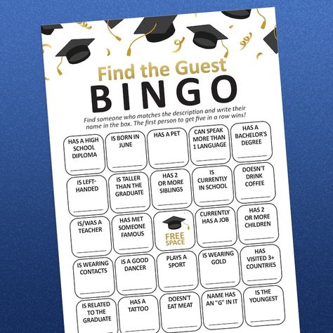 Graduation Party Ideas, Find the Guest Bingo, Graduation Games, Class of 2024, Find the Guest Game, 2024 Graduation, College Grad Party - Etsy Graduation Ideas High School, Mingle Bingo, Find The Guest Bingo, Guest Bingo, Graduation Games, College Grad Party, Graduation Party Games, Find The Guest, Prize Gifts