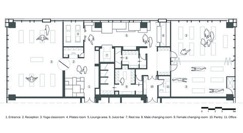 Gallery of Yoga Studio / Kostas Chatzigiannis Architecture - 25 Yoga Room Architecture, Dance Studio Plan Architecture, Yoga Building Architecture, Yoga Studio Layout Plan, Fitness Center Floor Plan, Gym Floor Plan Commercial, Yoga Architecture Design, Pilates Studio Floor Plan, Yoga Center Architecture