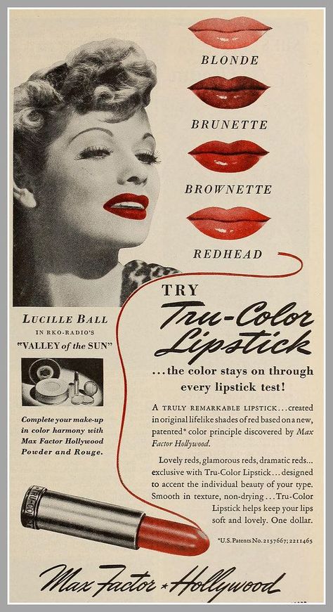 1940s Aesthetic, 1940s Makeup, Vintage Americana Aesthetic, 50s Makeup, Makeup Poster, 50s Aesthetic, Lipstick Ad, Vintage Makeup Ads, Era Victoria