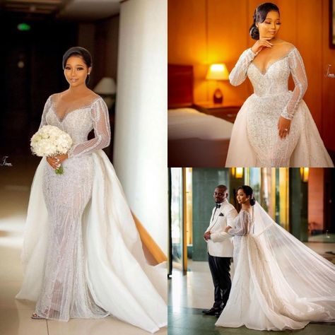 Kiara Wedding, Dressup Ideas, 2022 Wedding Dresses, Plus Size Mermaid, Detachable Wedding Dress, Wedding Fits, Long Sleeve Bridal Gown, Crystal Lace, Outfits Edgy