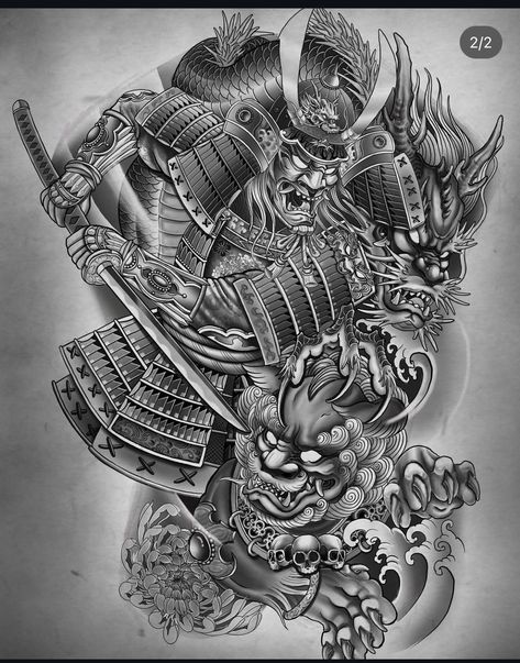 Samurai Warrior Tattoo, Foo Dog Tattoo, Samurai Tattoo Design, Tattoo Lettering Styles, Egypt Tattoo, Forearm Sleeve Tattoos, Full Back Tattoos, Tattoo Templates, Samurai Tattoo