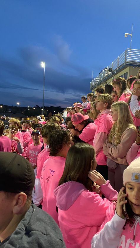 High School Pink Out, Pink High School Aesthetic, Football Pink Out, High School Fun Aesthetic, Pinkout Football Game, Highschool Dream Aesthetic, Asb Highschool, Life In America Aesthetic, American Exchange Student Aesthetic