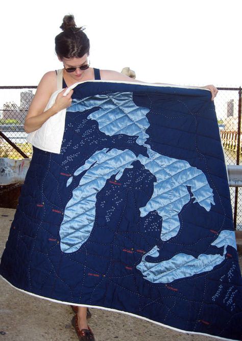 New Great Lakes Quilt by Haptic Labs Usa Quilt, Happy Crafts, Charm Quilts, Map Quilt, Michigan Girl, Quilt Christmas, Handmade Charlotte, The Great Lakes, Pure Michigan