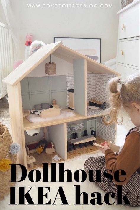 Renovate your child a stylish dollhouse for their nursery or playroom from this Ikea Flisat wall shelf. How to DIY a dolls house using everyday items and trash to decorate and accessorise your toy. Simple Ikea hack #dollhouse #ikeahack Ikea Flisat Hack, Playroom On A Budget, Dollhouse Makeover, Ikea Dollhouse, Ikea Toys, Ikea Flisat, Ikea Play Kitchen, House Shelves, Easy Ikea Hack