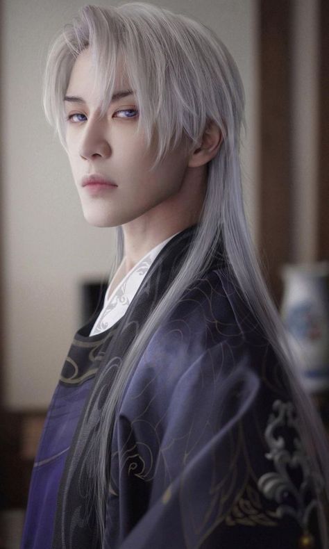 Tokyo Tourism, White Hair Men, Hanfu Men, Long White Hair, Art Fantasy, Poses References, Hair Reference, Cosplay Makeup, Pose Reference Photo