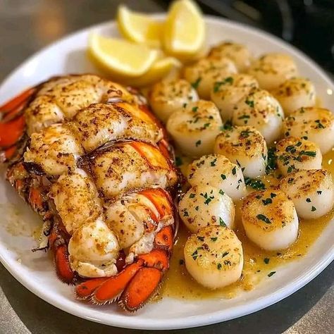 Keto Snackz Recipes | WOULD YOU EAT THIS GARLIC BUTTER LOBSTER AND SCALLOPS 🦞🧄🦪🥰❤️ | Facebook Garlic Butter Lobster, Butter Lobster, Seafood Recipes Scallops, Baked Scallops, Recipes With Chicken And Peppers, Grandma Cooking, Buttermilk Fried Chicken, Scallop Recipes, Lobster Recipes