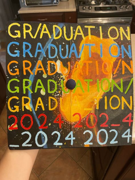 Radiohead Graduation Cap, In Rainbows Radiohead, Radiohead In Rainbows, In Rainbows, Graduation Cap Decoration Diy, High School Graduation Cap, Grad Hat, Grad Cap Designs, Diy Graduation Cap