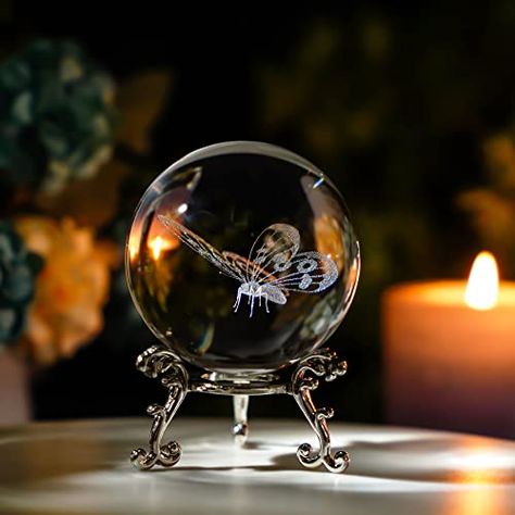 HDCRYSTALGIFTS 3D Laser Butterfly Crystal Ball Paperweight Glass Sphere Figurines Decorative Balls Gift (60mm) Decorative Balls, Butterfly Crystal, Glass Sphere, Decorative Spheres, Ball Decorations, Crystal Figurines, 3d Laser, Flower Plates, Flower Stands