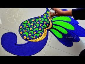 Easy Peacock Rangoli, Diwali Lakshmi, Rangoli Peacock, Peacock Rangoli Designs, Cartoons Rangoli, Colourful Rangoli, Rangoli Designs Easy, Rangoli Designs For Competition, Rangoli Easy