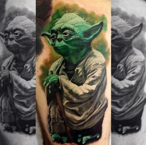 Yoda Tattoo, Yoda Drawing, Nerdy Tattoos, Unusual Tattoo, Jedi Order, Drawing Tattoo, Star Wars Tattoo, Tattoo Designs For Men, Jedi Master