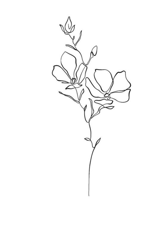 Opening Flower Tattoo, Continuous Line Floral Tattoo, Single Line Violet Tattoo, One Line Magnolia Tattoo, Single Line Magnolia Tattoo, Narcissus Line Tattoo, Violet Flower Tattoo Line Art, Narcissus Flower Line Drawing, Single Line Floral Tattoo