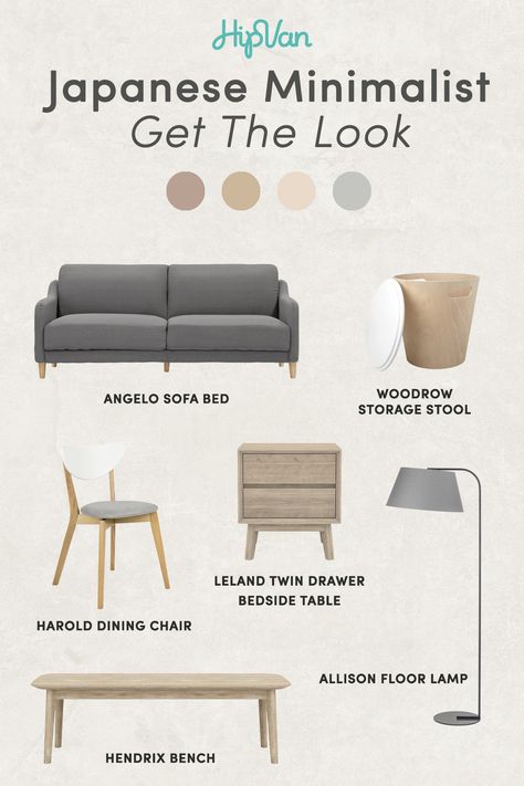 Achieve the Japanese Minimalist look that captures the zen aesthetics with these neutral and sleek pieces. Following a natural colour palette of tans and greys, create a space that feels light and airy. Pick your favourite pieces to soften the look of your apartment! Muji Apartment, Japanese Minimalist Home, Bedroom Japanese Style, Muji House, Japanese Interior Design Modern, Living Room Japanese Style, Minimalist Home Furniture, Muji Home, Space Saving Bedroom