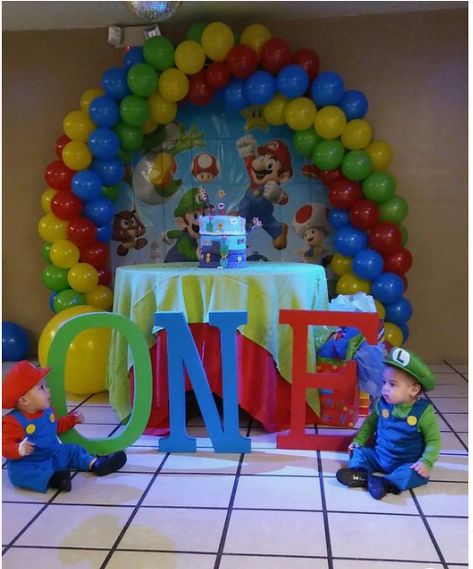 Twins 1st Birthday Twins Birthday, Twins 1st Birthdays, Twin Birthday, Mario And Luigi, Birthday Ideas, 1st Birthday, Twins, Mario, Birthday