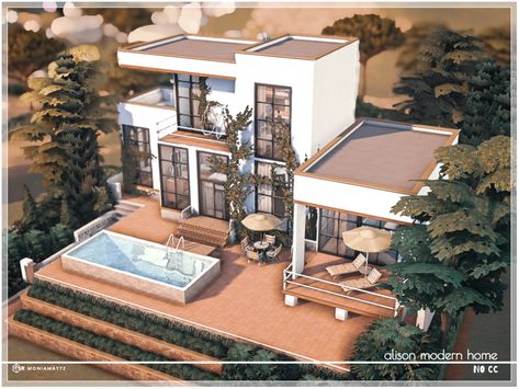 The Sims Resource - Alison Modern Home No CC Sims 4 Cc Lots Residential, Sims 4 Mansion Download, Sims 4 Tartosa House, The Sims 4 Cc Home, Family Lot, The Sims 4 Lots, Modern Style Design, Jungle Adventure, Sims4 Cc