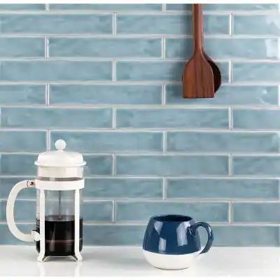 Townhouse Kitchen, Tiles Color, Wood Kitchens, Blue Subway Tile, Coastal Bathroom, Tiles For Wall, Polish Ceramics, Tile Color, Ceramic Subway Tile