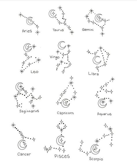 Zodiac Scorpio Art Tattoo Ideas, Libra Star Tattoo Constellations, Star Sign Tattoos Aquarius, Star Zodiac Tattoo, Constilation Tattoo Zodiac, Hand Tattoos Zodiac, Star Signs Tattoos, Aquarius Star Constellation Tattoo, Small Astrology Tattoos