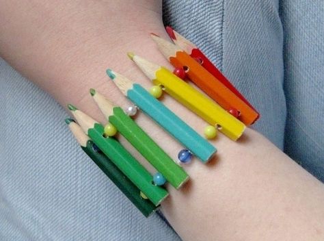 Pencil Bracelet, Pencil Crafts, Rakhi Making, Wood Jewelery, Upcycle Recycle, Tag Print, Recycled Jewelry, Upcycled Jewelry, A Pencil