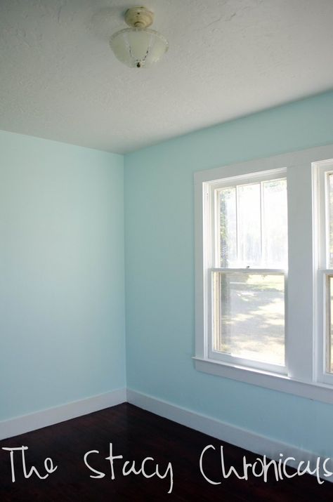 Benjamin Moore Barely Teal Benjamin Moore Barely Teal, Pastel Teal Paint Color, Bedroom Turquoise Walls, Teal Wall Paint, Light Teal Bedroom Ideas, Light Teal Walls, Teal Girls Bedroom, Girls Bedroom Teal, Girls Blue Bedroom