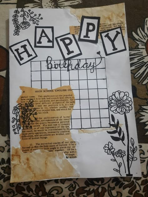 Aesthetic Birthday Greeting Card, Birthday Card Aesthetic Vintage, Aesthetic Birthday Cards Handmade Easy, Birthday Card Front Page Ideas, Dad Bday Gift Ideas, Happy Birthday Card Aesthetic, Aesthetic Greeting Cards, Aesthetic Birthday Cards Handmade, Collage Birthday Card