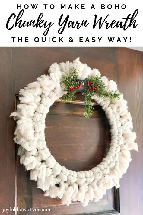 Chunky Yarn Wreath Diy, Diy Chunky Yarn, Yarn Wreath Diy, Chunky Yarn Wreath, Wreath Diy Christmas, Diy Christmas Wreaths Ideas, Christmas Wreaths Ideas, Easy Diy Wreaths, Christmas Wreaths Diy Easy